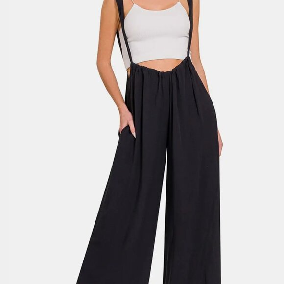 Zenana Tie Back Suspender Women's Jumpsuits with Pockets - Picture 1 of 3